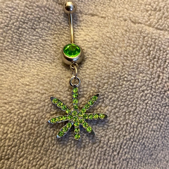 Green leaf belly button ring. Navel ring - Picture 1 of 2